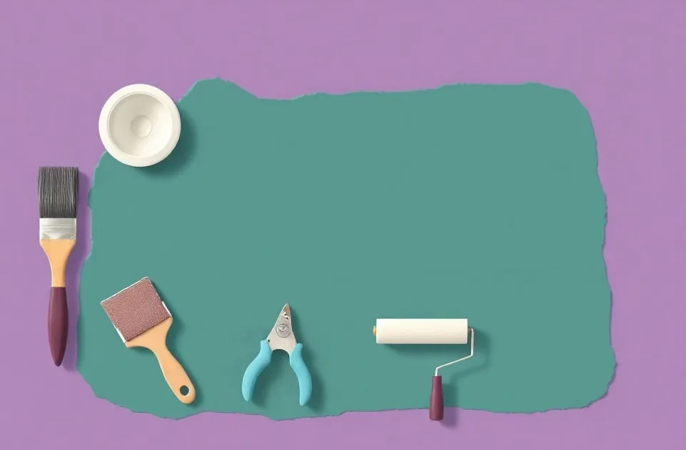 Outils de peinture disposés dans l'ordre des étapes du chantier